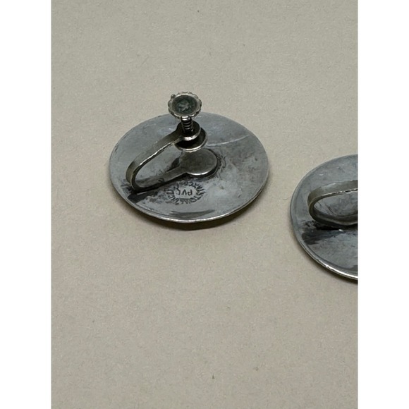 RARE Aztec Mayan Head Abalone Sterling Taxco Pair Screw Earrings 1970's - Picture 4 of 6